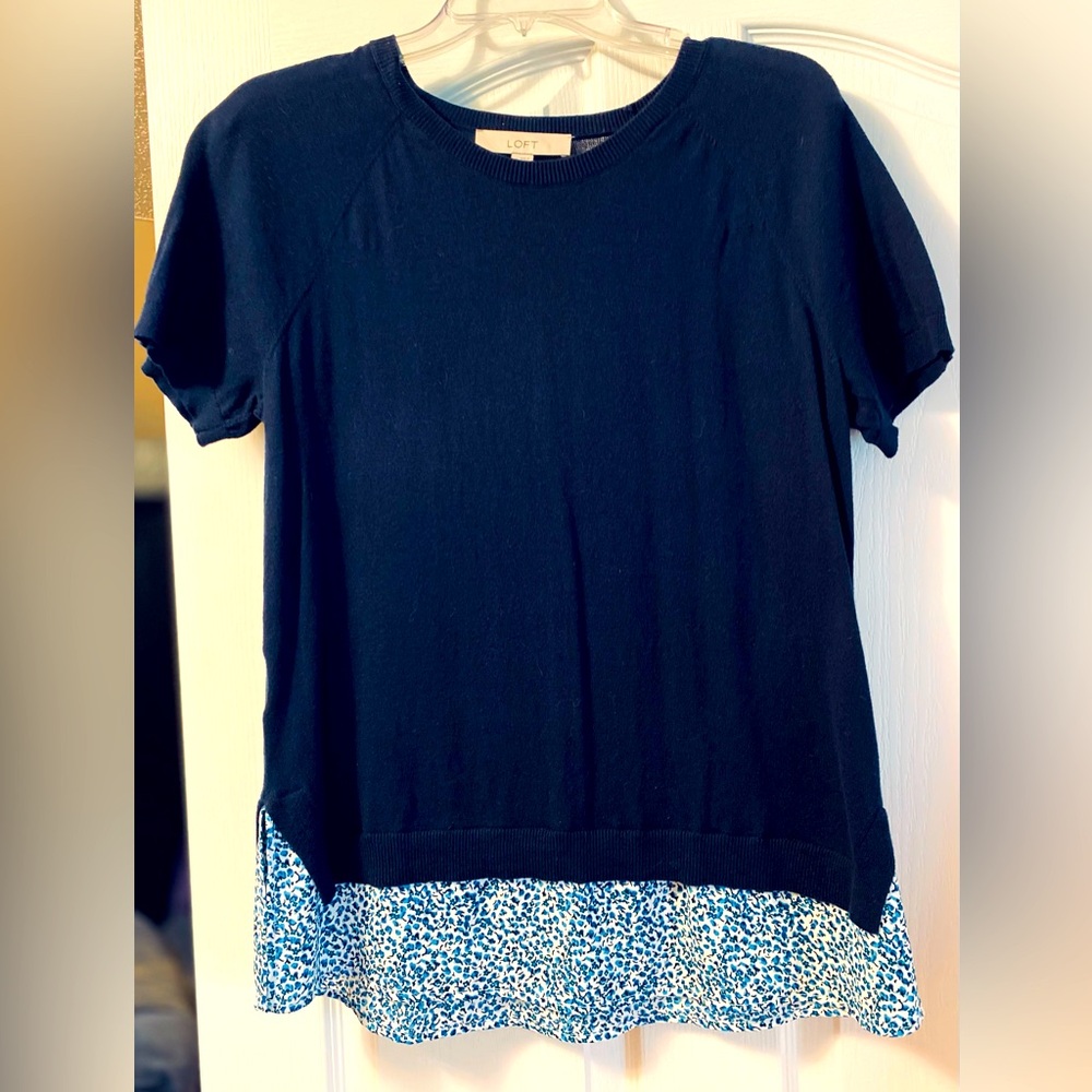 💙Loft navy twofer top, white with blue flowers bottom layer